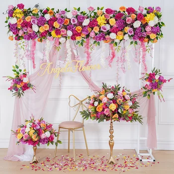 Düğün Çerçeve Zemin Dekor Turuncu Pembe Çiçek Aranjmanı Asmak Kiraz Çiçeği Masa Centerpiece Topu Perde Çiçek A7569