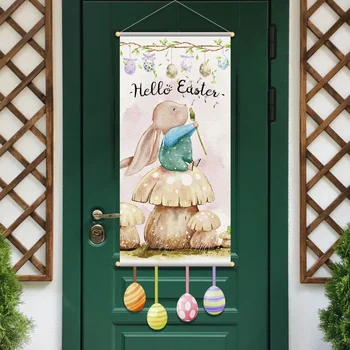 105x40cm Paskalya Günü asılı dekorlar Meçhul Cüce Tavşan Havuç Tavşan Paskalya Yumurtası Kapı Dekor Duvar Dekor Mutlu 2024 Paskalya Günü