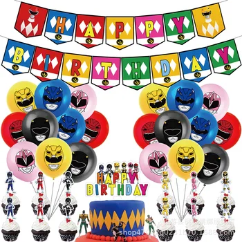 Powered Rangering Balonlar Kahraman Tema Lateks Balonlar Maskeleri Ninja Parti Dekorasyon Mutlu Doğum Günü Afiş Kek Topper Çocuklar Çocuk Oyuncak