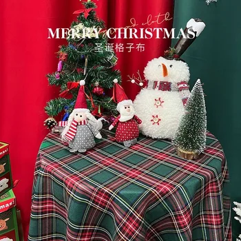 70cm X 100cm Noel Kumaş Retro Ekose Kırmızı-Yeşil Pamuk Keten Kumaş DIY Masa Örtüsü Yastıklar Merry Christmas süslemeleri