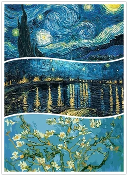 DIY 5D Elmas Boyama Van Gogh Yıldızlı Gece Çapraz Dikiş Kiti Tam Nakış Anime Mozaik Sanat Taklidi Dekorasyon Resim