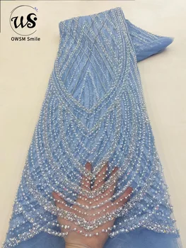 5Y Yeni 8 Renk Moda Afrika Tasarım El Yapımı Boncuk Net Dantel Sequins En Kaliteli Kumaş İçin Parti Akşam elbise