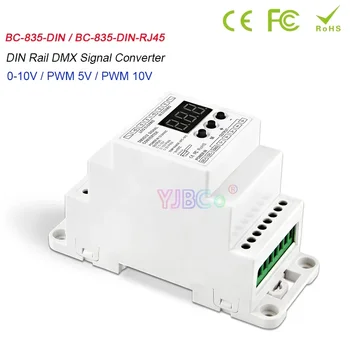 12 V-24 V DİN Ray 5 kanal RGBW / CW DMX512 LED Denetleyici DMX512 / 1990 sinyal 0-10 V sinyal / PWM 5 V, PWM 10 V sinyal DMX Dönüştürücü