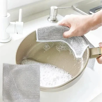 Gümüş Tel Bulaşık Bezi Kullanımlık Yapışmaz Yağ Bez Mutfak Stovetop Yıkama Pot Bulaşık bulaşık havlusu Ev Temizlik Bezleri