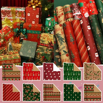 Noel Kraft Kağıt Noel Dıy Ambalaj Kağıdı Seti noel hediyesi Noel Elemanları Koleksiyonu Hediye Kutusu Ambalaj Kağıtları 70x50cm