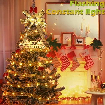 Noel şerit peri ışık ağacı dekoratif led aydınlatma süsler ev kapalı DIY yaylar dize ışıkları yeni yıl dekorasyon