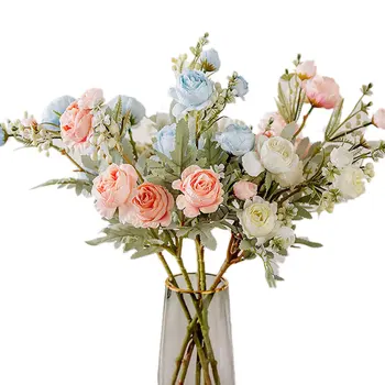 Beyaz İpek Yapay Güller Çiçekler Düğün Ev Sonbahar Dekorasyon Yüksek Kalite Büyük Buket Lüks Sahte Çiçek Düzenleme Toplu