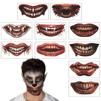 Korkunç Ağız Sticker 10 adet Korkunç Büyük Ağız Çıkartmaları Palyaço Korku Ağız Geçici Sticker Masquerade Cosplay İçin