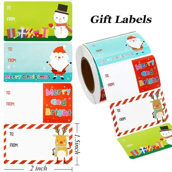 500 ADET/Rulo Merry Christmas Dekoratif Sticker Mevcut Ambalaj Noel Hediye Adı Etiketi Etiket Kardan Adam Noel Baba Şenlikli Dekor