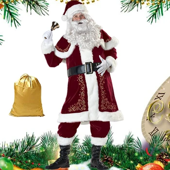 Noel Baba Kostüm Noel Masquerade Cosplay Noel Takım Elbise Yetişkin Kadın erkek Kırmızı Lüks Kadife Noel Partisi Noel Baba Seti