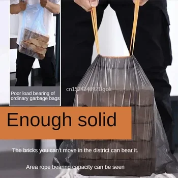 Ev Kalın İpli çöp torbası Taşınabilir Otomatik Kapanış Ekstra Kalın Büyük Siyah Tek Kullanımlık plastik Torba