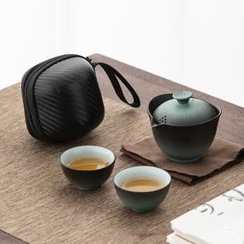 Seramik Porselen Kung Fu Çay Seti Teaware Açık Seyahat çay seti Gaiwan Anti-haşlanma 1 Pot 2 Bardak Demlik Demlik Çay Töreni