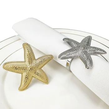 6 adet / takım Altın Denizyıldızı Peçete Halkaları Düğün Masa Dekorasyon Metal Deniz Yıldızı Peçete Tutucu Kıyı Plaj Tarzı