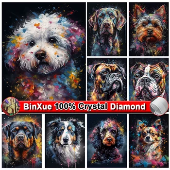 BınXue El Yapımı DIY Renkli Hayvan 100 % Kristal Elmas Boyama Sevimli Köpek Çapraz Nakış Mozaik Ev Dekorasyon Sanat Hediye