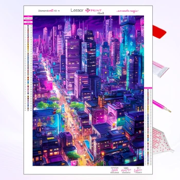 DIY Şehir Elmas Boyama Muhteşem Sokak Sahne Neon Renk Anime Mozaik Çapraz Nakış Kiti Bar Duvar Atmosfer Dekorasyon Hediye