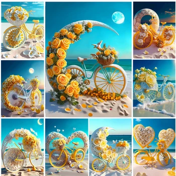 Ayçiçeği Manzara Kalp Sahil Bisiklet 5D diy Elmas Boyama Romantik Gül Ay Tam Mozaik Elmas Nakış el yapımı hediye