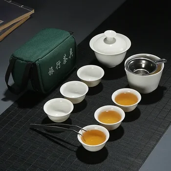 Seyahat Porselen Gaiwan Kung Kupa Seti Töreni Bardak pot Seramik Çay Fu Çin Hizmet Taşınabilir fincan