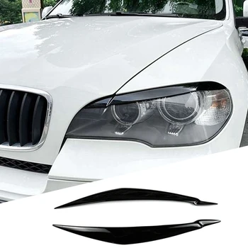 BMW için E71 X6 2008-2015 E70 X5M 2006-2013 Araba Parlak Siyah Farlar Kaş Göz Kapağı ayar kapağı Etiket Reçine