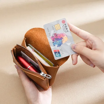 Kadın Hakiki Deri bozuk para cüzdanı Retro Fermuar Küçük cüzdan kart tutucu Taşınabilir Erkekler Inek Derisi Para Çantası Kılıfı
