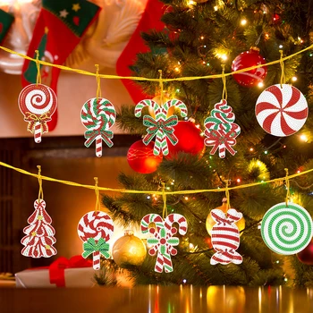10 adet Elmas Anahtarlık Noel Şeker DIY Rhinestone Kolye askı süsleri Noel 5D Tek Taraflı Sanat Zanaat Aksesuarları