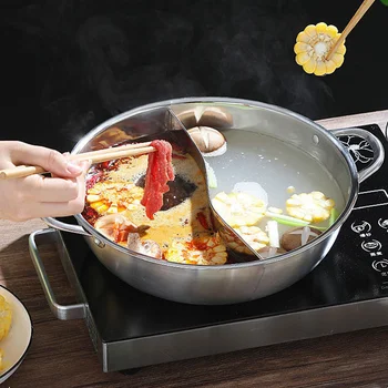 Paslanmaz Çelik Mandalina Pot Kalınlaşmış Iki lezzet Sıcak Pişirme Mutfak Kore Tatlar Çift Kolu Hotpot Gıda Tencere