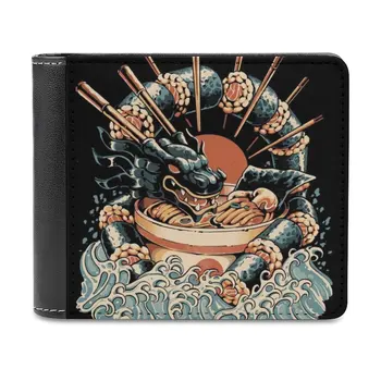 Ejderha Suşi Ramen-Siyah Versiyonu deri cüzdan Erkekler Klasik Siyah Çanta Kredi kart tutucu Moda erkek cüzdanı Suşi Ejderha