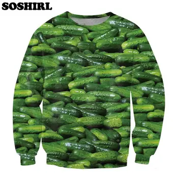 SOSHIRL Komik Salatalık 3D Baskı Unisex Kazak Sonbahar kışlık kazak 3D Yeşil Tişörtü Hoodies Bluz Dropship Tops