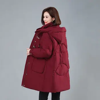 Orwindny Parka Kadın Kış Moda Yeni Koleksiyon Korna Düğmesi Kar Giyim Sıcak Ceketler Katı Uzun Ceket Jaqueta Feminina Inverno