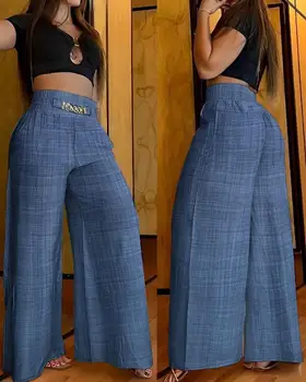 Moda Geniş Bacak Uzun pantolon 2023 Yaz Kadın günlük pantolon Streetwear Vintage Harajulku Cep Katı Yüksek Bel harem pantolon
