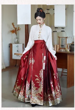 Zarif At Yüz Etek Kadın Çince Geleneksel Giyim Moda Düğün Kostüm Nişan Performans Ma Mian Qun