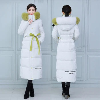 Beyaz Ördek Aşağı Ceketler Kadınlar Süper Uzun Kirpi Ceket Kadın Tilki Kürk Yaka İnce Kalın Sıcak Kışlık Mont 2023 Yeni moda üst giyim