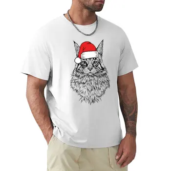 Noel Santa Maine Coon Kedi Tatil T-Shirt kore moda anime giyim ağır erkek vintage t shirt