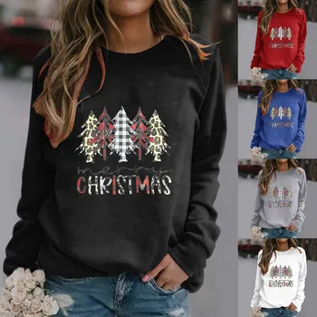 Bayan Noel Ağacı 3D Baskı O Boyun Kazak Kadınlar Kazaklar Hoodies Streetwear Kadın Tişörtü kadın Büyük Boy Üstleri