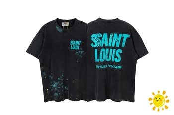 Yeni Vintage Yıkanmış Saint Louis T-Shirt Erkek Kadın 1: 1 Üst Sürüm Yok Büyük Boy Tee Casual Unisex T Shirt harajuku
