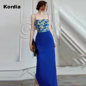 Spagetti Elbise Çiçek Baskı Seksi Off-Omuz Yüksek Sokak Yarık Kore Moda Kaşkorse Midi Elbiseler Elbiseler Femme Bahar 2024