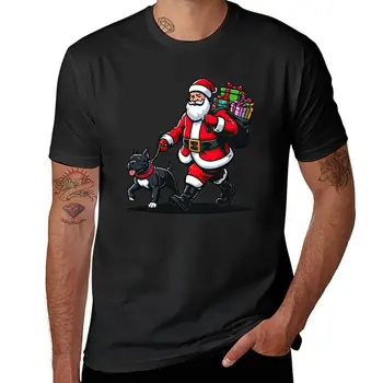 Staffordshire Bull Terrier Köpek Noel Baba T-Shirt erkek hayvan baskı gömlek erkek grafik t-shirt komik