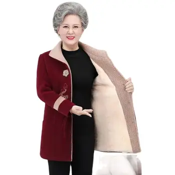 Büyükanne High-end Kış Ekleme Yün Ceket, Yeni Bayan Moda Polar Gevşek İşlemeli Yün Ceket Kadın Gelgit 5XL.