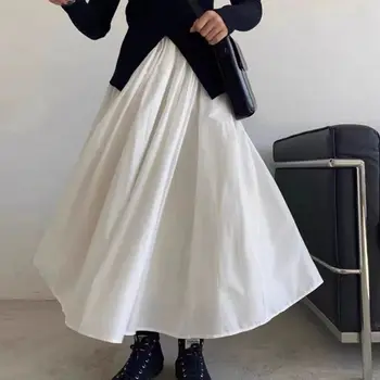 Vintage Katı Beyaz Uzun Etek Rahat Harajuku Moda Elastik Bel Gevşek Midi Etekler Kadınlar İçin Lüks Tasarım y2k Etek