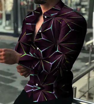 2023 Yeni Moda Sonbahar erkek HD 3D Baskılı Yaka Tek göğüslü Hırka Hawaiian Casual erkek Uzun Kollu Gömlek