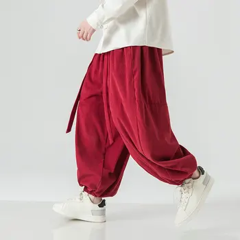 Streetwear Geniş Bacak rahat pantolon Erkekler Gevşek Moda Koşu Sweatpants Düz Renk harem pantolon Harajuku Streetwear Büyük Boy