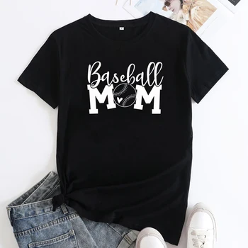 Beyzbol Anne %100 % pamuklu tişört Komik Bayanlar Oyun Günü Tişörtleri Sevimli Kadın Grafik Spor Tee Gömlek Üst 5XL