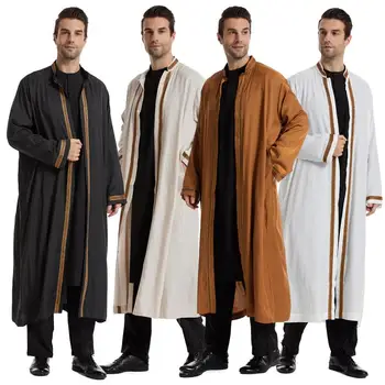 Arapça İslam Erkek Hırka Kimono Fas Elbise Türkiye Kaftan Ramazan Bayram Müslüman Erkek Uzun Kollu Elbise Düz Renk Jubba Thobe