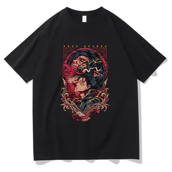 Sıcak Anime Titan T Gömlek Erkekler Vintage Attaque Des Titans Eren T-Shirt Unisex Manga Shingeki Hiçbir Kyojin Pamuk Tees Gömlek
