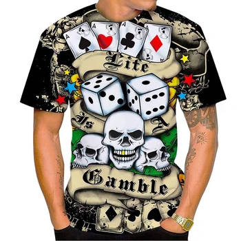 Kişilik Poker 3D Baskı T-shirt Oyun Kartları Las Vegas T shirt Erkek Kadın Kafatası Poker Hip Hop Punk rahat giyim 100-6XL