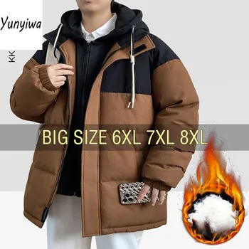 Kışlık ceketler Erkek Mont Parkas Pamuk Yastıklı Boy 6XL 7XL 8XL Artı Boyutu Kalınlaşmak Sıcak Rüzgarlık Kapşonlu Gevşek Erkek Palto