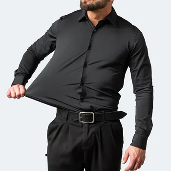 2023 Yeni Sonbahar ve Kış Elastik Kuvvet Olmayan demir erkek Uzun kollu İş Rahat Gömlek Düz Renk Merserize Dikey Gömlek