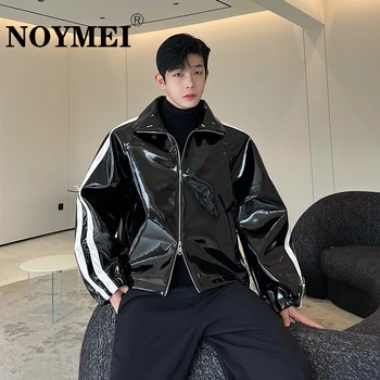 NOYMEI Sonbahar Siluet Kontrast Renk Patchwork PU Ayna Deri Ceket Moda Kore Tarzı Yakışıklı erkek WA3006