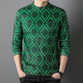 Erkek sonbahar ve Kış yeni Triko moda trendi yuvarlak boyun baskılı kazak çok yönlü