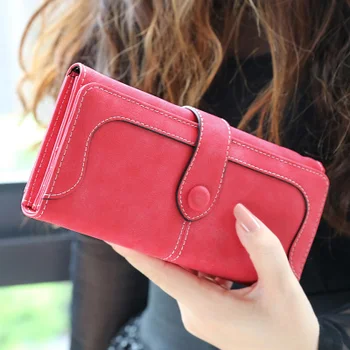 Moda Retro Mat Dikiş Deri Kadın Cüzdan Uzun cep telefonu çantası Kredi kart tutucu bozuk para cüzdanı Anahtar Depolama Para Değişim Kılıfı