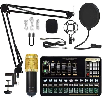 Podcast Ekipmanları Paketi Canlı Ses Kartı Varyant Bm800 Mikrofon Komple Set Canlı Yayın Değiştirme